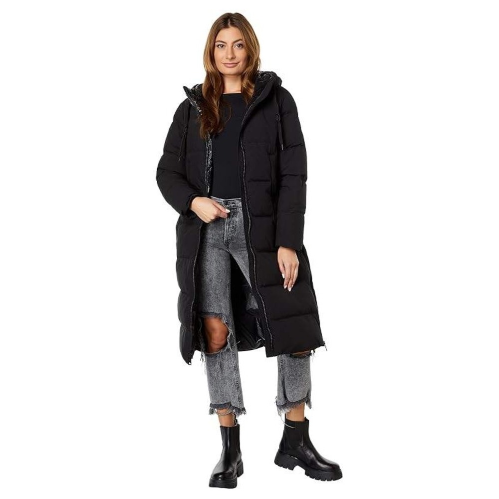 Vince Camuto Black Longline Hooded Puffer Down Parka Coat Long Small Winter Coat